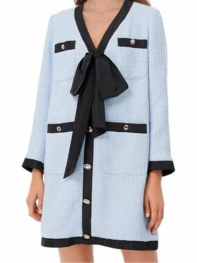 Elegant tweed bow dress v neck long sleeve mini dress derby